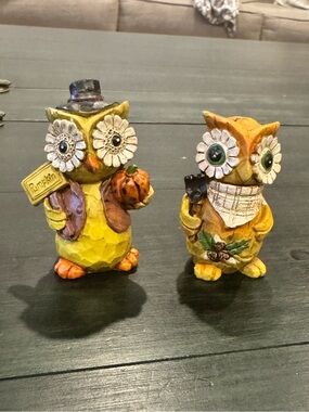 Set of 2 Fall Themed Resin Owl Figurines